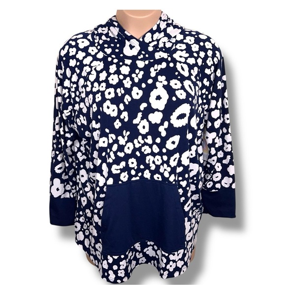 NEW 3XL Lularoe Amber Hoodie Blue White Floral Leopard Print Casual Comfortable - Picture 1 of 15